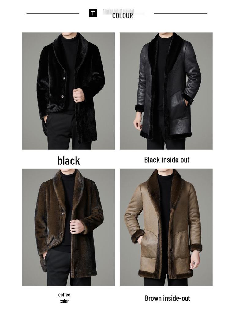 Wendbarer Nerz Herren Mittellanger Pelzmantel - 2025 Winter Revers Stil für Mittleres Alter Wärme