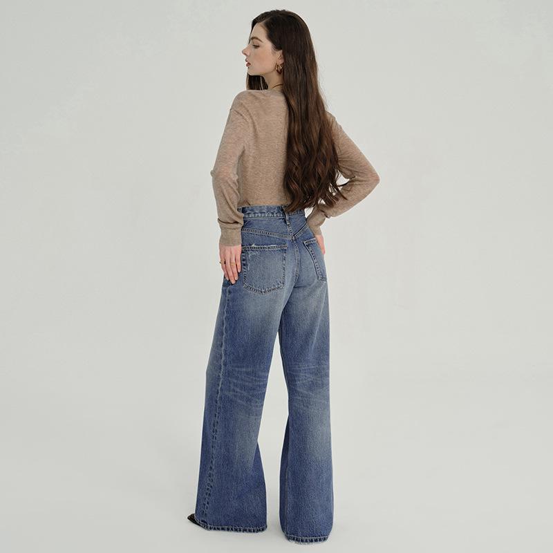 SELINE Shilin 2026 Retro Blue High-End Micro-Flare Jeans