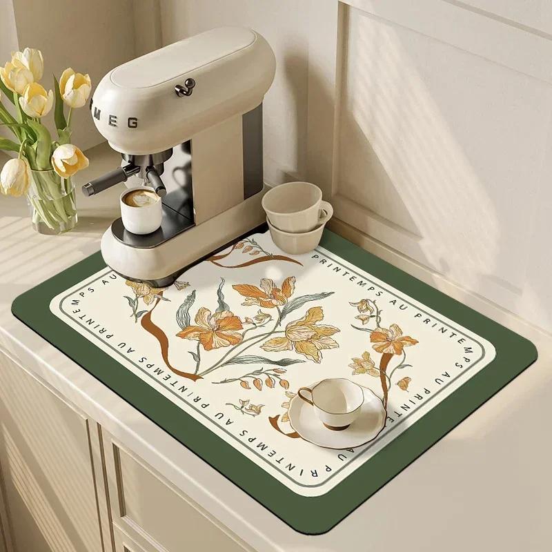 Black Marbling Super Absorbent Tableware Dish Drying Mat Kitchen Bottle Anti-slip Rug Luxury Kettle Dinnerware Bar Counte