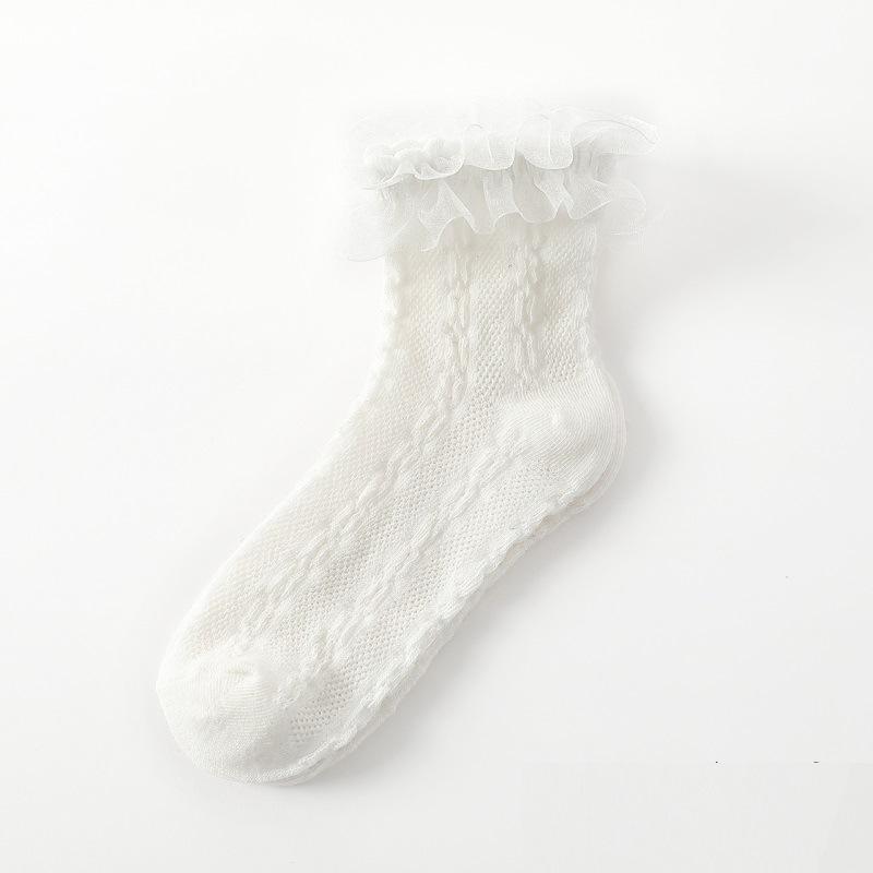 Summer Baby Lace Ruffle Socks Thin Mesh Breathable Short Sock Princess Girls Bow Dress Ankle Socks Kids Lolita White Black Sock