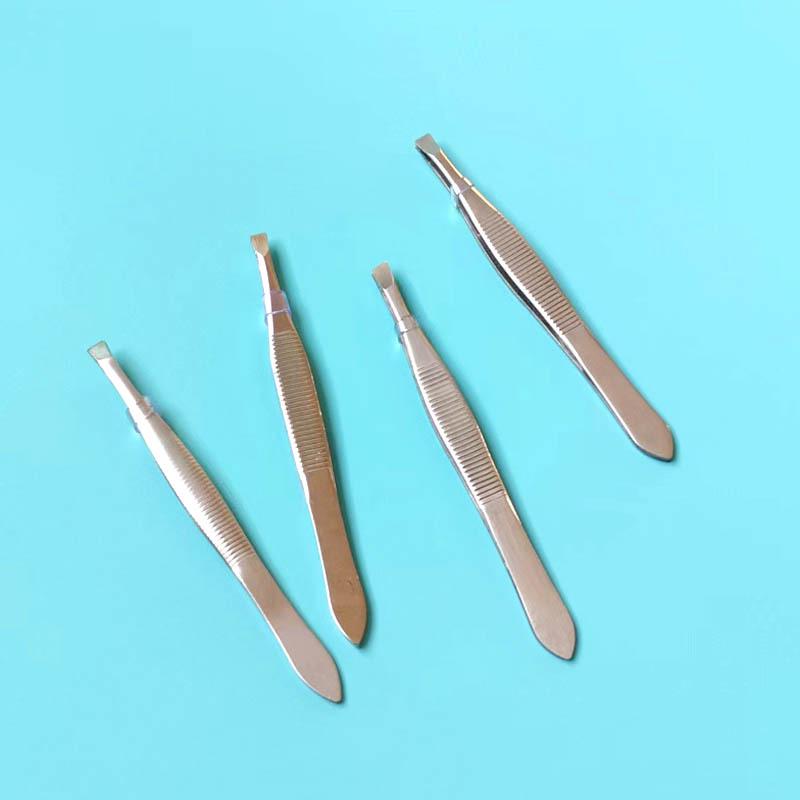 Stainless Steel Slanted Tip Eyebrow Tweezers - Dual-Use Beauty Tool
