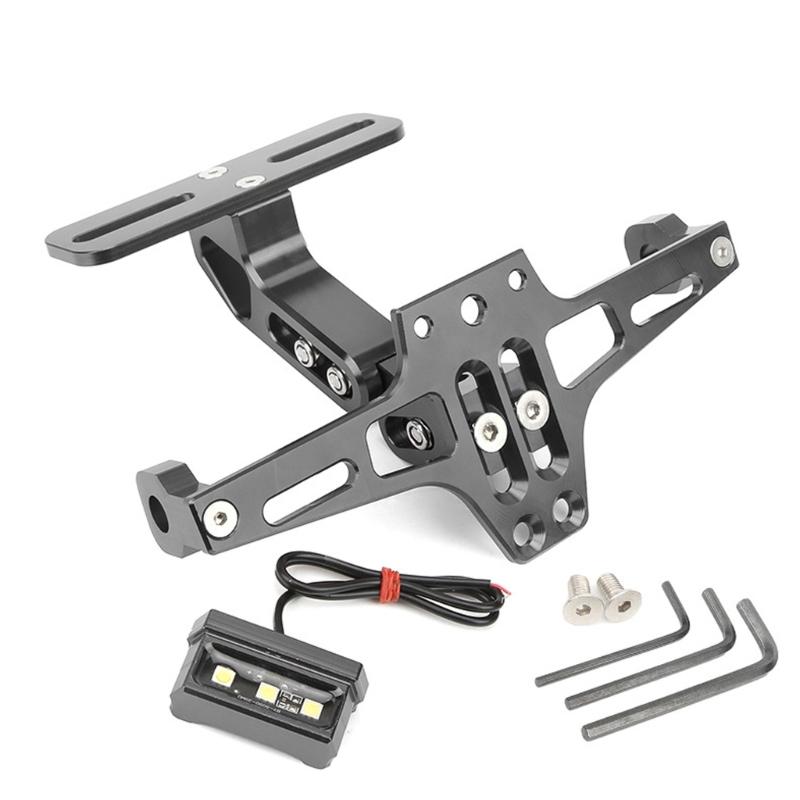 Adjustable Motorcycle License Plate Bracket Built In LED Light Aluminum Alloy Number Plate Holder For Easy Installation