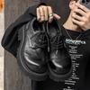 2024 Men's Genuine Leather Round Toe Derby Shoes - British Style, Thick Sole, Black Boots
