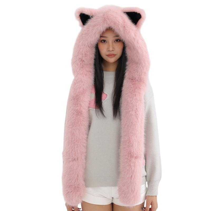 Thicken Warm Scarf Hat Lovely Foxs Ears Women Hat Outdoor Earflap Children Hat for Winter Warmth and Fashionable Look