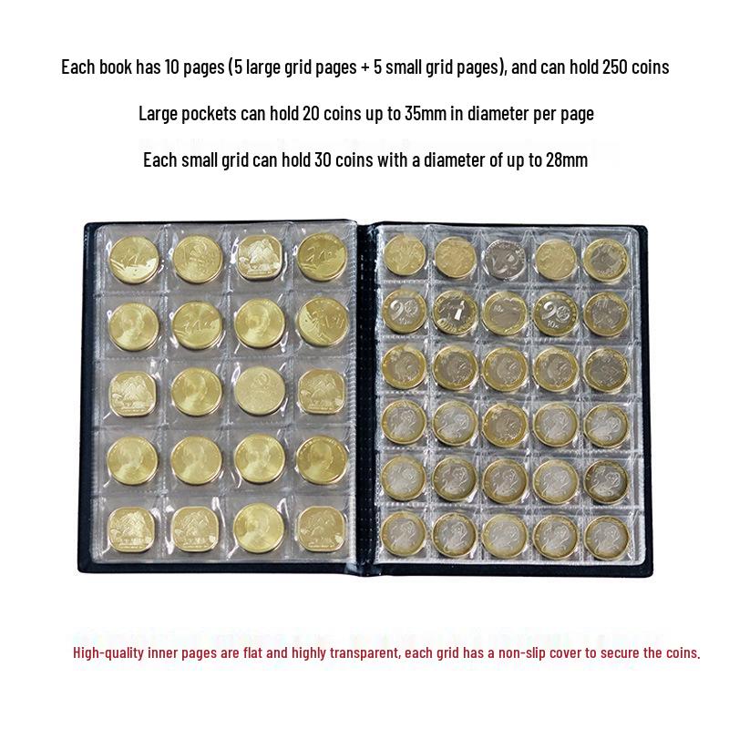 Gold Edition 250 Pockets Coin Collection Album: Slip-in Commemorative Coin Organizer