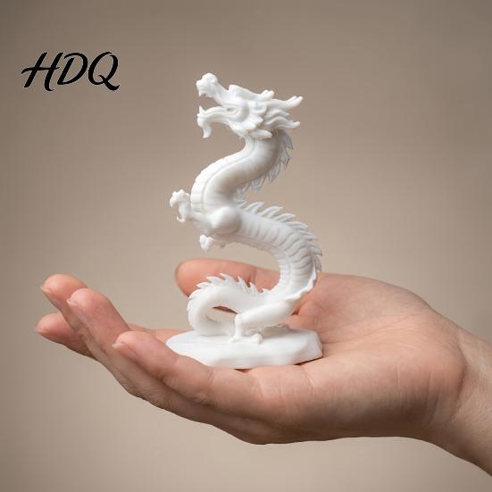 PLA Dragon Statue 3D Printed Chinese Figurine Collectible White Statue Handmade Figurine Sculpture Feng Shui Decoration for Home Office