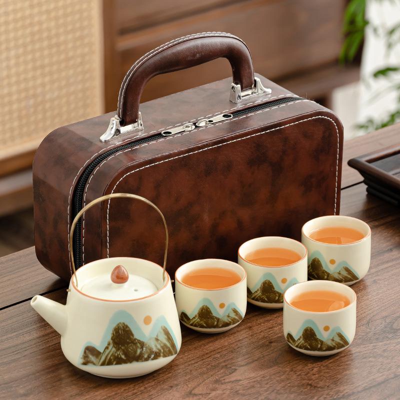 Portable Travel Tea Set Small Set Outdoor Bag Ru Kiln Kung Fu Tea Set Tea Pot Business Gift