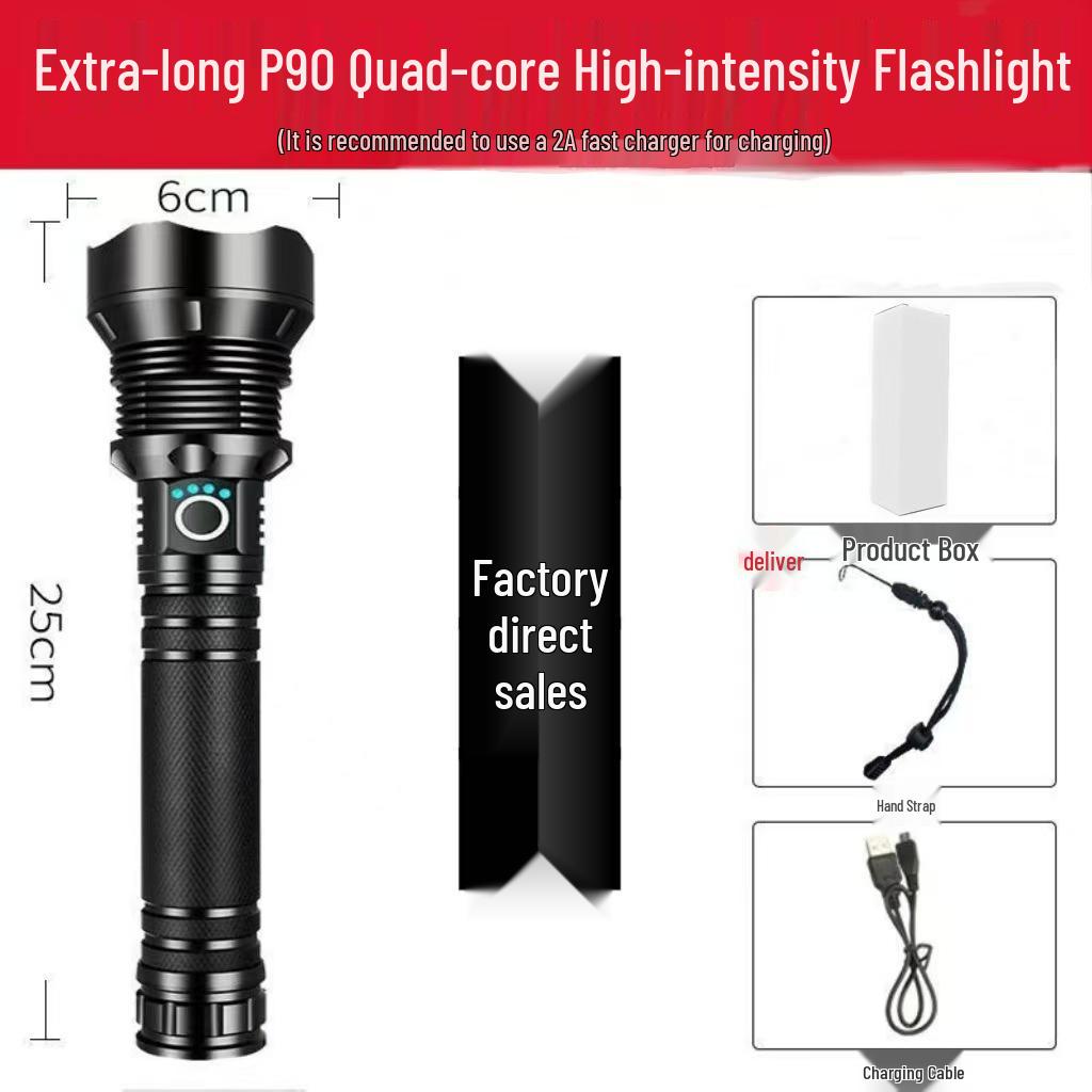 Waterproof Aluminum P90 High-Power Flashlight with Telescopic Focus and P70 Spotlight for Outdoor Use