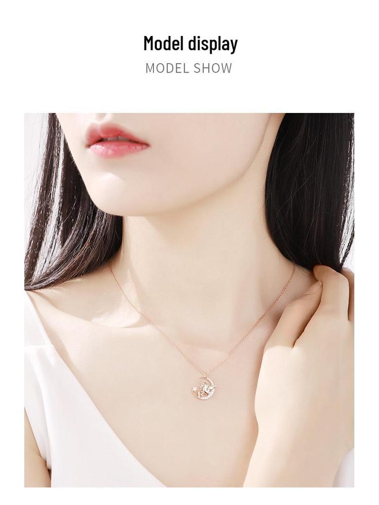 Sterling Silver Unicorn Tears Star and Moon Necklace for Women - Clavicle Pendant Christmas Gift for Girlfriend.
