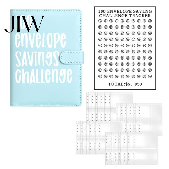 Saving Money Challenge Book 100 Envelope Savings Kit PU Binder with Numbered Pockets 100-day And Progress Trackers A5 Budget Planner for Couples