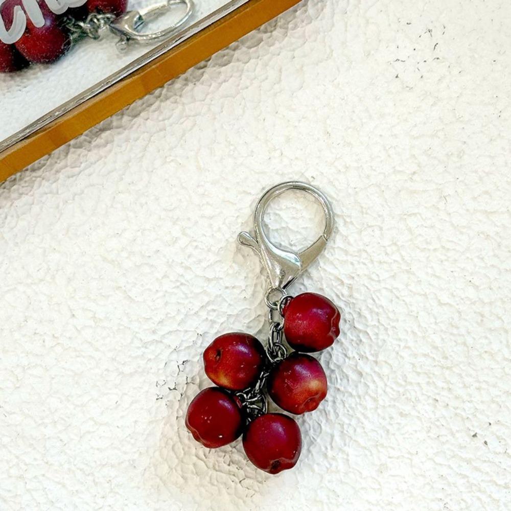 Handmade Style Berry Bag Charm Chunky Beads Resin Key Ring Red Fruit Key Chain Backpack Decor