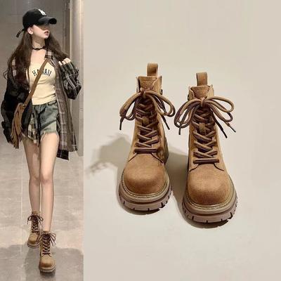Inner Heightening Martin Boots for Women 2025 New Spring and Summer Versatile Breathable Locomotive Mountaineering Desert Boots Thick-soled Short Boot
