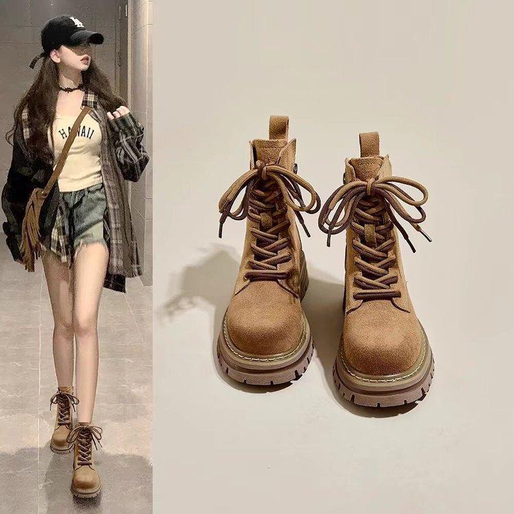 Inner Heightening Martin Boots for Women 2025 New Spring and Summer Versatile Breathable Locomotive Mountaineering Desert Boots Thick-soled Short Boot
