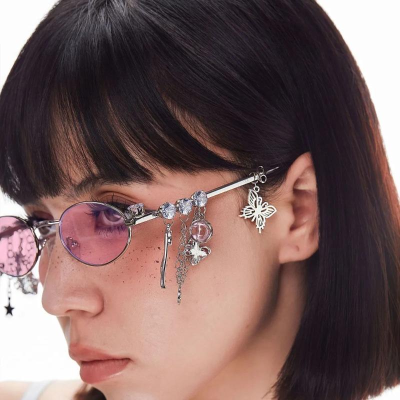 Latest Sweet Cool Star Diamond Small Frame Elliptical Eyeglasses Japanese Y2k Spicy Girl Style Anti Blue Ray Eyeglasses
