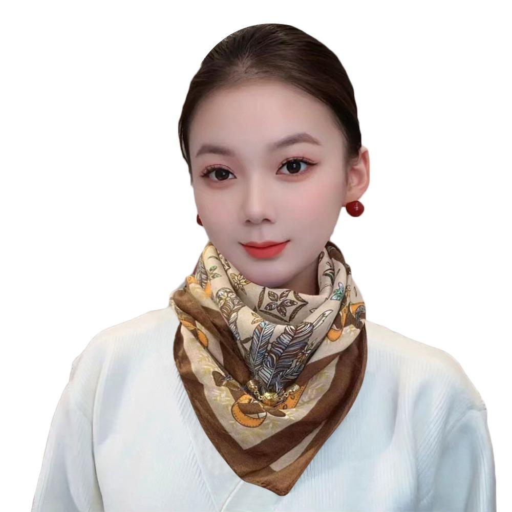 Soft Winter Silk Scarf Warm Small Square Scarf Fashion Magnetic Buckle Scarf  Women
