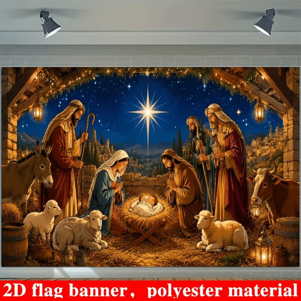 One 2D flag - background cloth with the theme of the birth of Jesus Christ during Christmaszyc