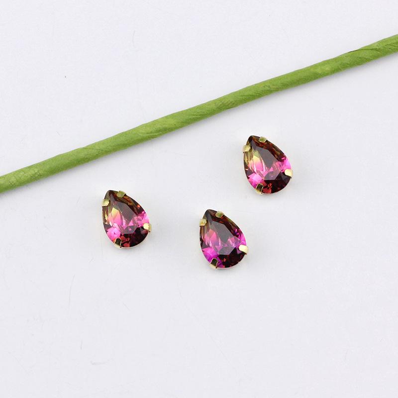 Silberne Klaue Tropfenförmiger Turmalin Diamant Farbverlauf Edelstein für DIY Schmuck, Schuhe, Taschen - 10x14mm Kristallstein.