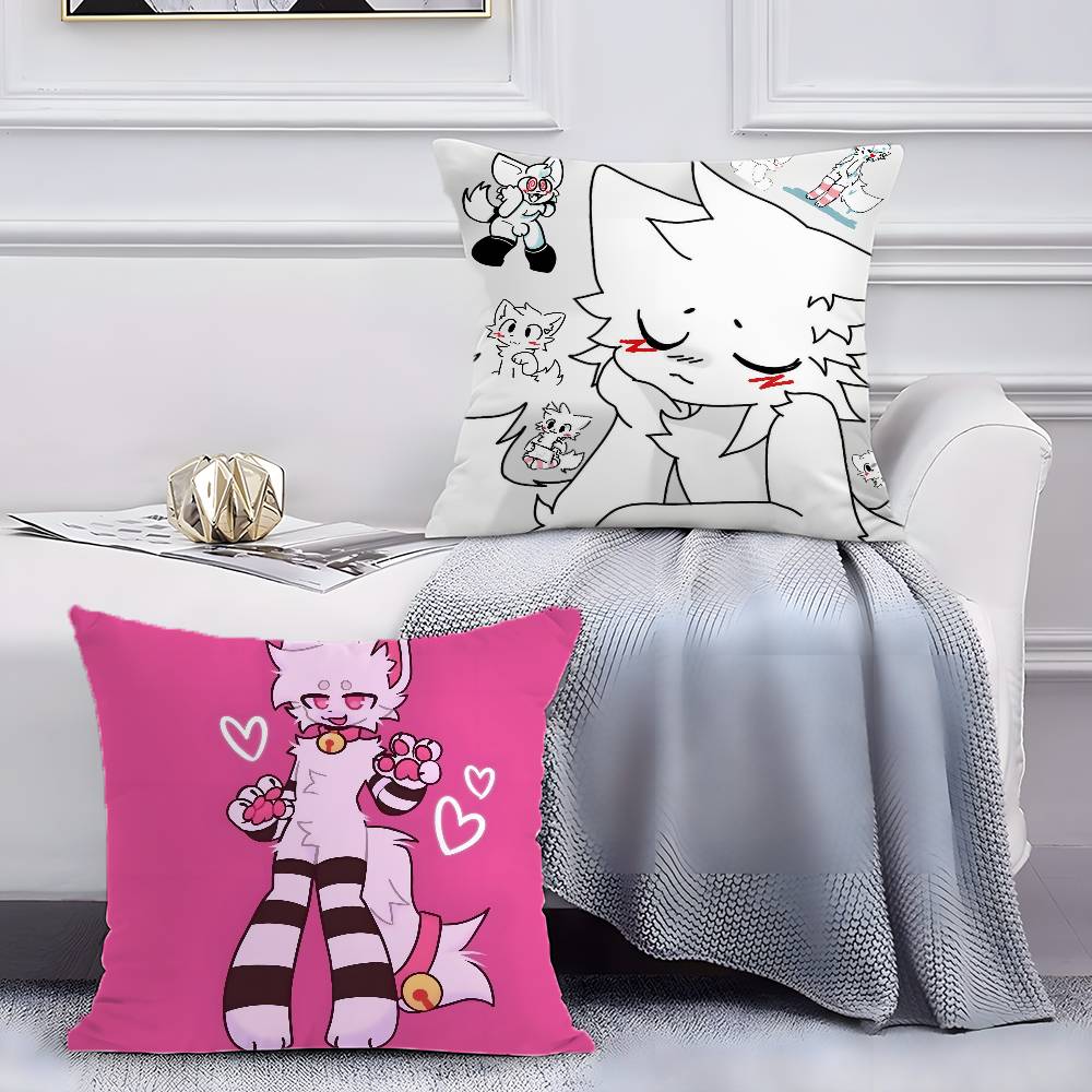 Cute Cartoon Beautiful Cat Boykisser Pillow Case Anti-dustmite Pillowcase Invisible Zipper Silky Short Plush Sofa Cushion Cover