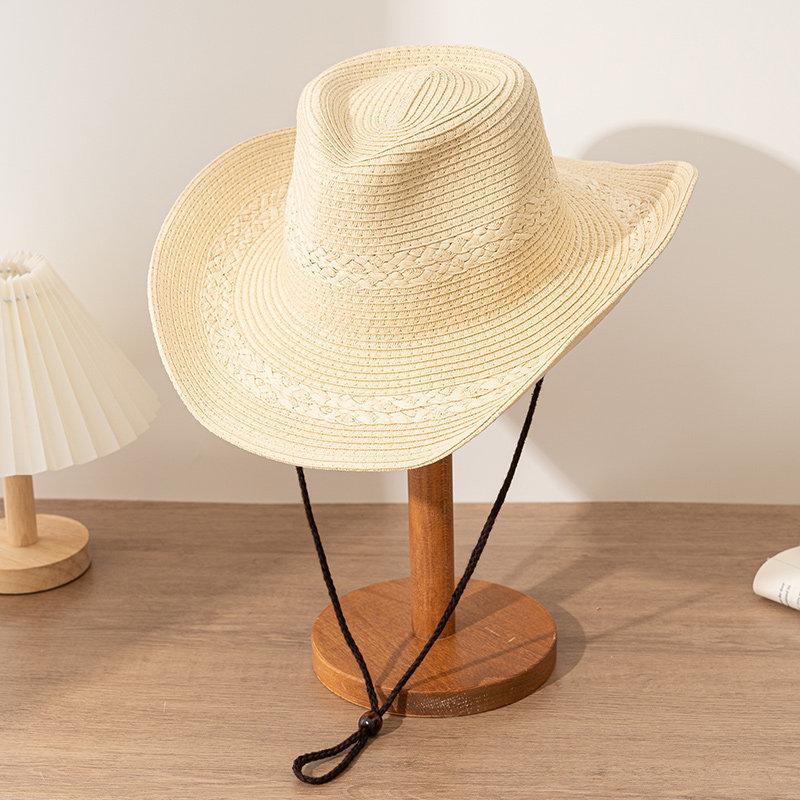 American Retro Western Cowboy Hat Women's Summer Sunshade Sun Protection Mountaineering Straw Straw Hat Seaside Vacation Wind Beach Hat