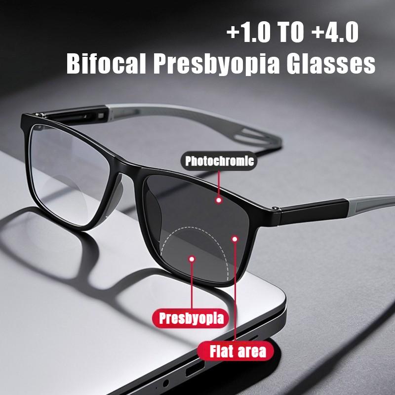 Anti Blue Light HD Men's and Women's Distance Dual-use Presbyopia Glasses Ultralight Sports Photochromic Bifocal Reading Glasses