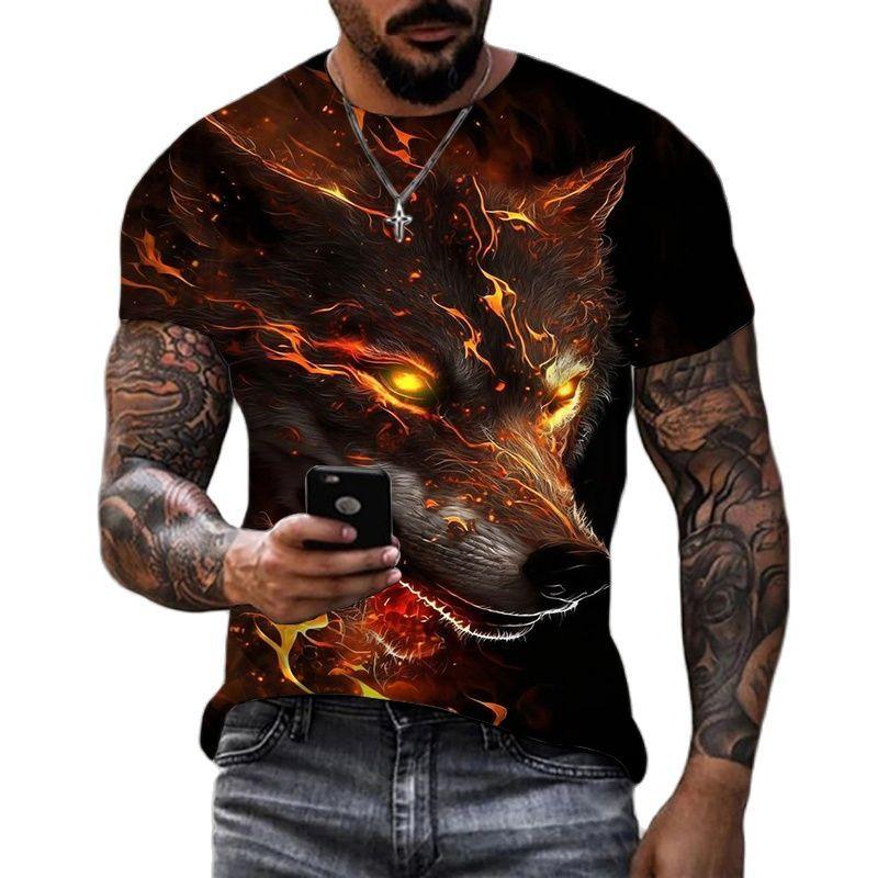 Ferocious Wolf Pattern Oversized T-Shirts Summer Trend Animal Harajuku 3D Print T Shirt For Men Fashion O-neck Short Sleeve Tops