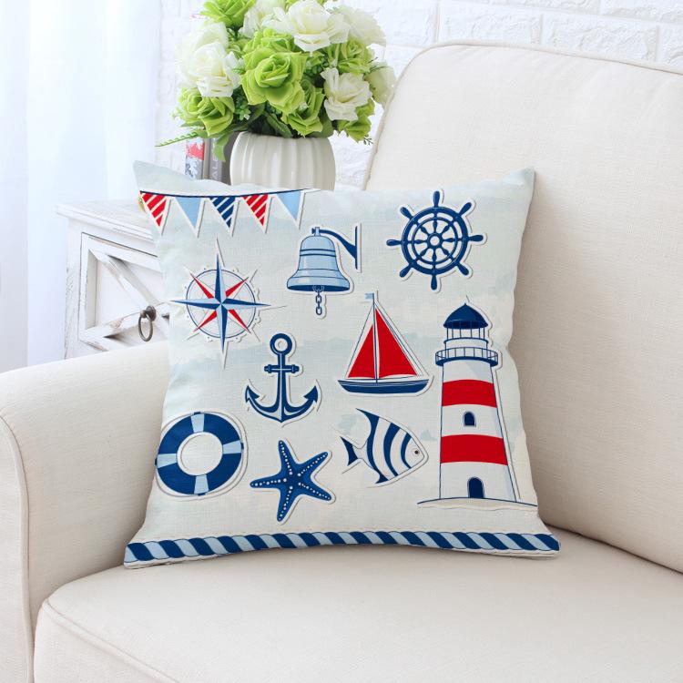Home Decor Nautical Themed Pillow Covers with Sea Symbols Pattern Cushion Cover Suitable for Sofa Bedroom Car Pillow Cover