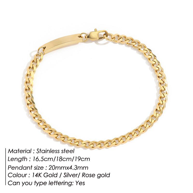 Bracciale a Catena Cubana in Acciaio Inossidabile Placcato Oro 14K - Incisione Personalizzata Disponibile