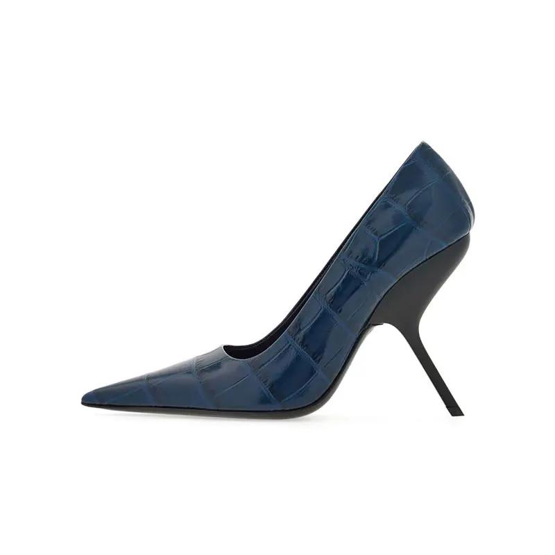 Fashion Brand Fashion Show Silvery 9cm High Heels Spring Autumn New Irregular Heels Black Red Pointed Sexy Women's Single Shoes Size 43