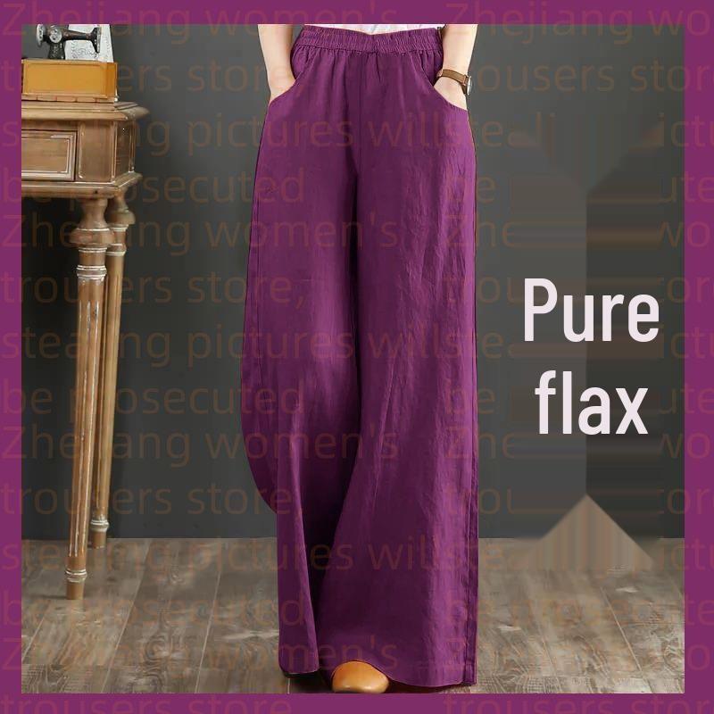 Pantaloni Larghi in Cotone e Lino Taglie Forti da Donna - Vita Elastica, Coulisse, Vestibilità Ampia per Primavera/Estate