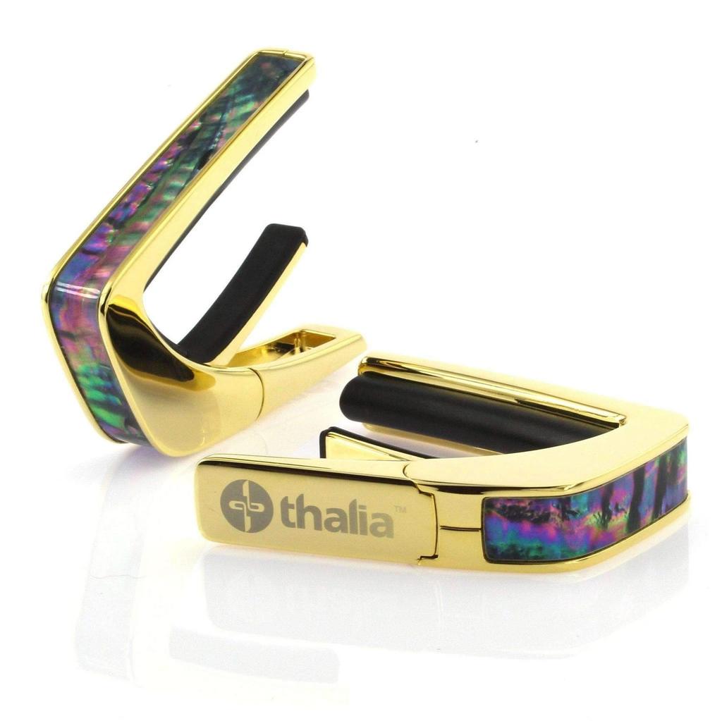 Thalia Capos Exotic Shell Ripple Guitar Capo with Fret Pad Series/Black 12-inch (24K Gold/Black Ripple)