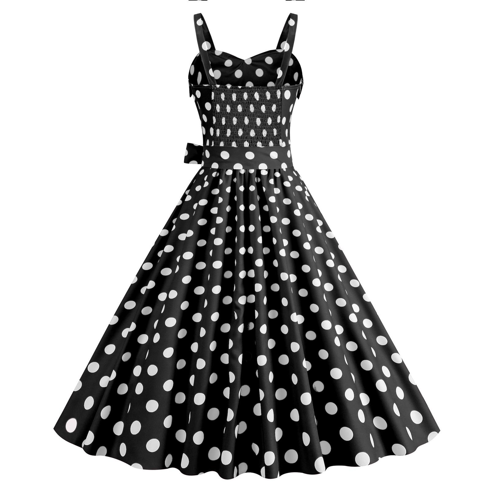 

Женское модное темпераментное ретро-платье в горошек со шнуровкой на спине с открытым воротом, пышное повседневное платье для выступлений XXL чёрный