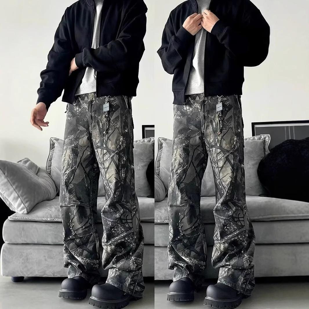 

Branch Camouflage: Retro American Unisex Straight-Leg Work Pants M