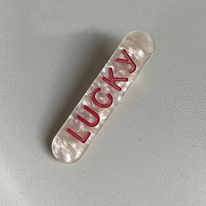 

1pc Korean high-end acrylic edge clip with letter print Lucky good luck hair clip, women s hair accessory, bangs clip, side clip