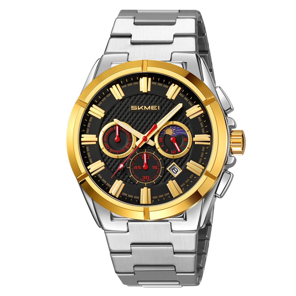 Skmei Fashion Multifunctional Quartz Watch for Men Calendar Luminous Luxury Stainless Steel Strap Mens Watches