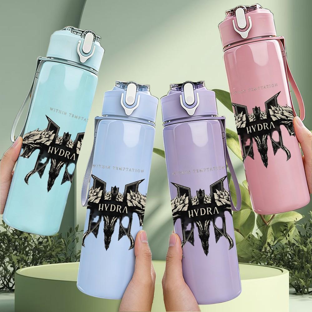 1PC Fantasy royal group vintage print 750ml colorful plastic sports water bottle leakproof pop up lid with straw for outdoor work home use