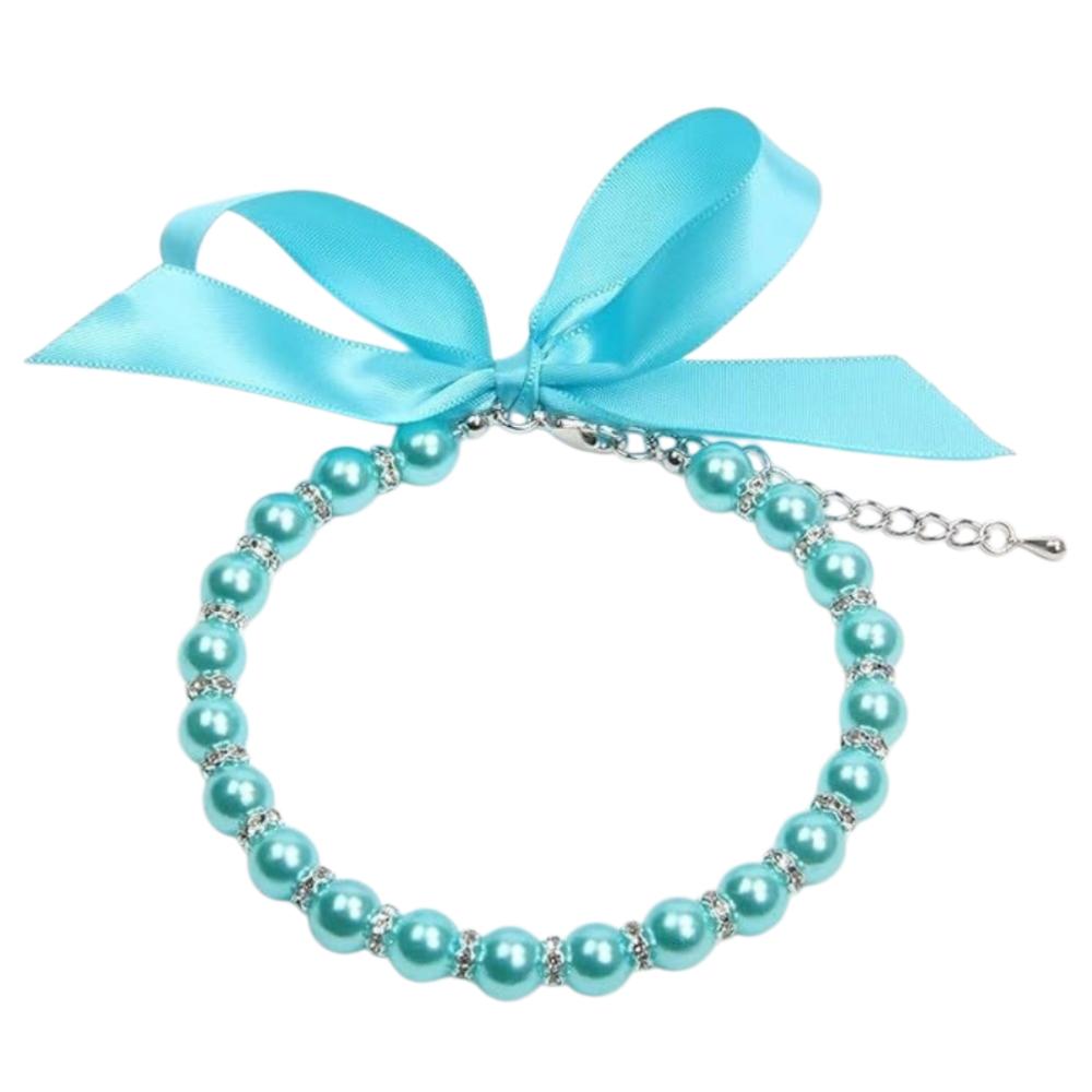 Imitation Pearl Bling Cat Necklace Lace Bow Decor Pet Collar Decoration  Pet Daily Wear