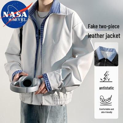 NASA MARVEL Men's Faux Two-Piece Turn-Down Collar Jacket