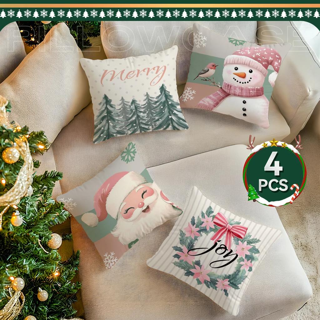 Pink Green Christmas Series Pillowcase Printed Polyester 45x45cm Throw Pillowcover Decorative Sofa Cushion Pillowslip Home Decor