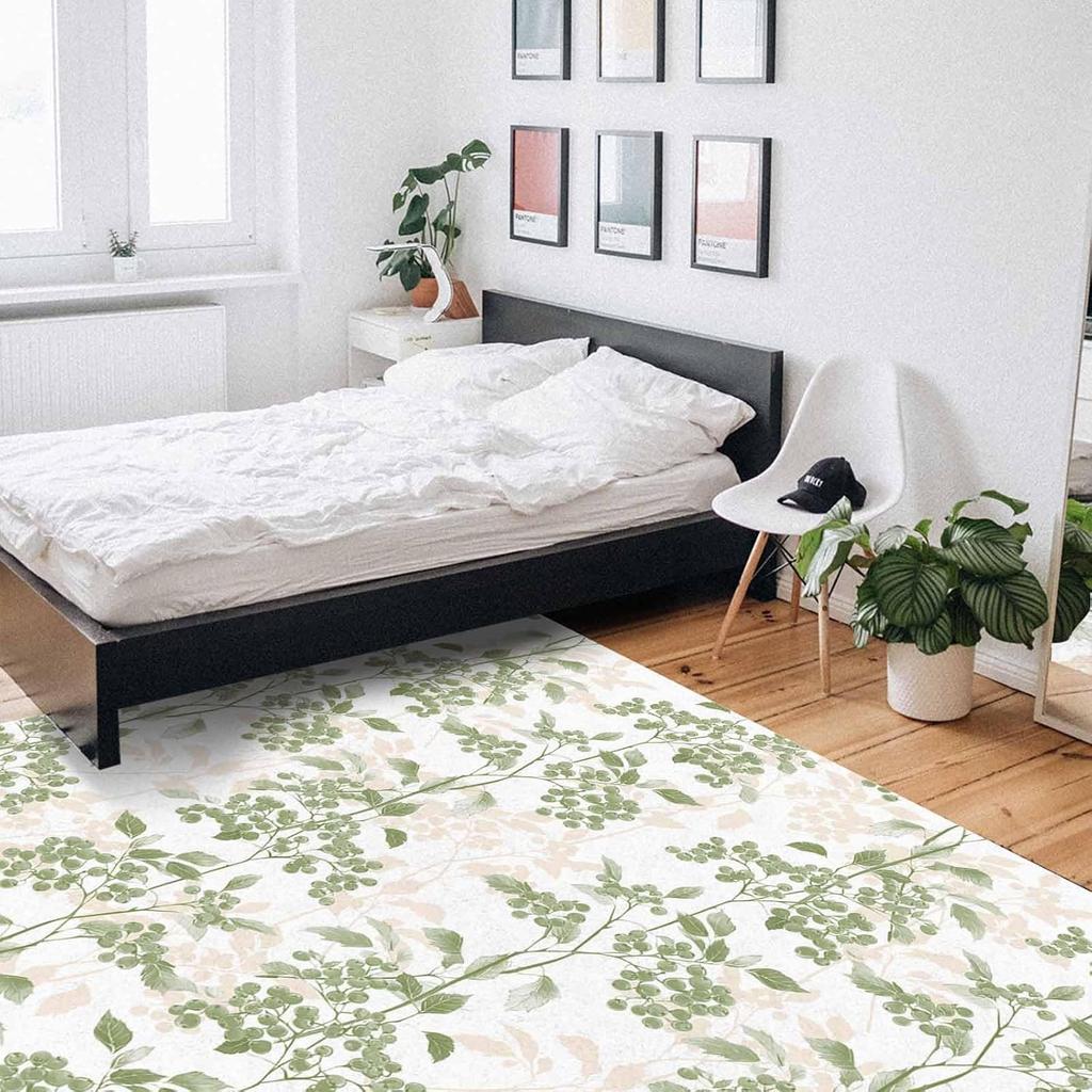 Green Fruit Washable Area Rugs Plant Nature Vintage Botanical Non Slip Rugs for Living Room Bedroom, Low Pile Floor Mat Large
