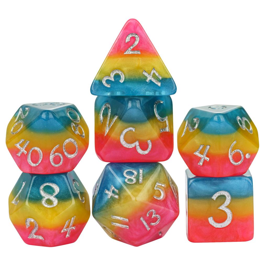 Cusdie 7Pcs Pride Flag Dice DND Trans-Pride D&D Dice Multicolor D4-D20 Polyhedral Dice Set for Role Playing Game Board Games