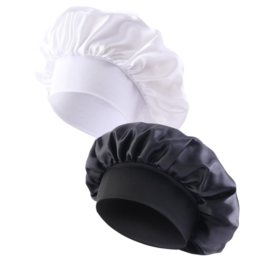 New Satin Wide Brim Nightcap Silky Bonnet Hair Wrap For Sleeping Sleep Cap With Elastic Soft Band Styling Cap Hair Wrapping Tool
