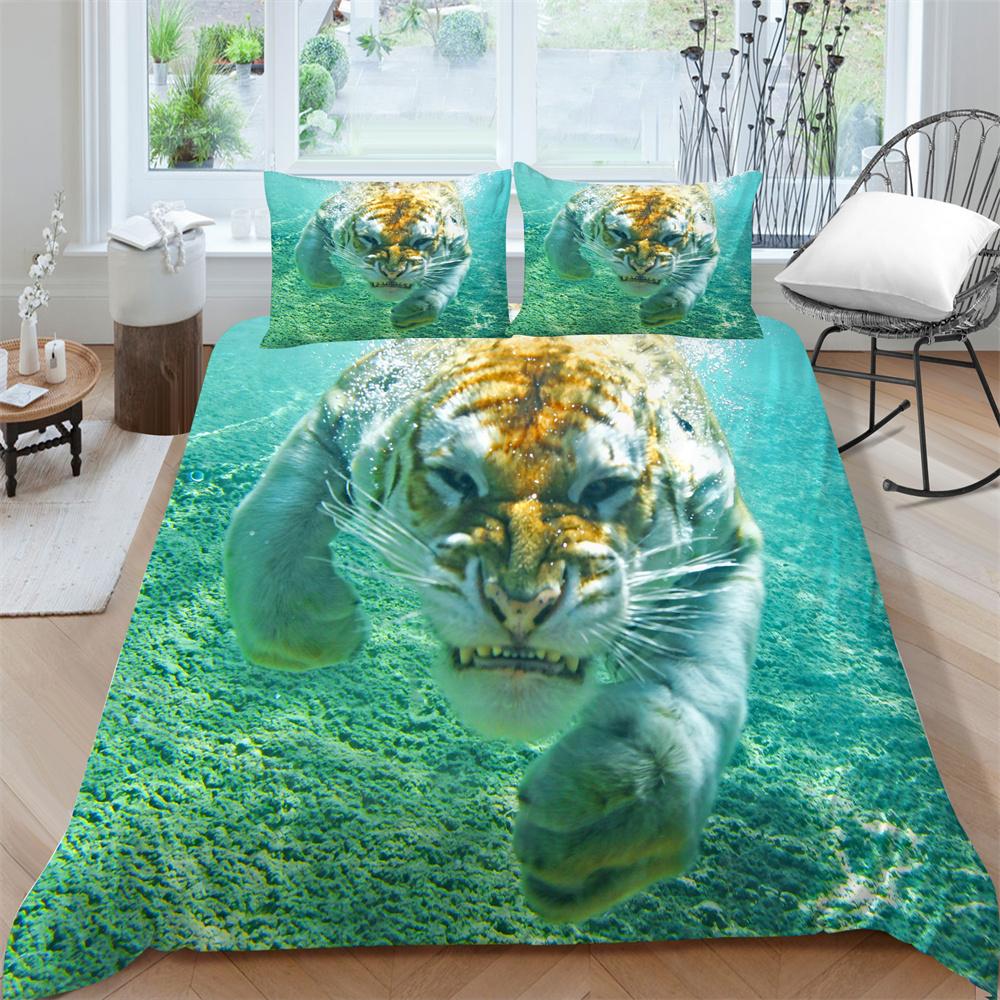3D Bedding Set Tiger Print Quilt Cover Soft Breathable Comfortable Comforter Duvet Covers Pillowcase  Polyester