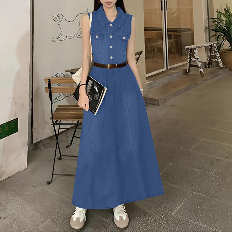 

ZANZEA Женское повседневное летнее платье без рукавов с отложным воротником 5XL синий