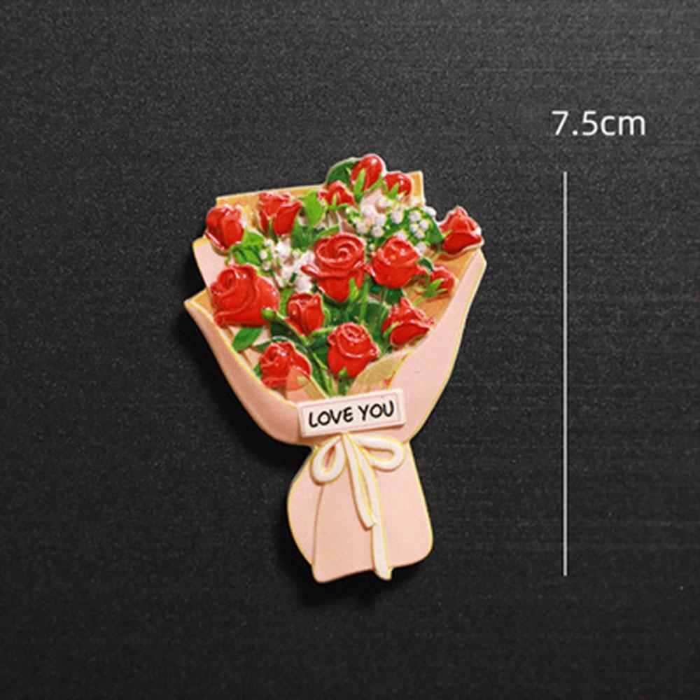 Simulation Sunflower Rose Flower Refrigerator Sticker Three-Dimensional Simple Resin Magnetic Kitchen Decoration Gift