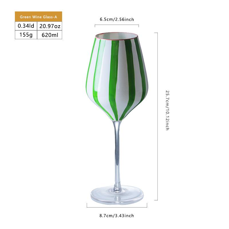 Hand Painted Colorful Striped Cocktail Goblet Water Cup Creative Red Wine Glass Set Party Wedding Barware