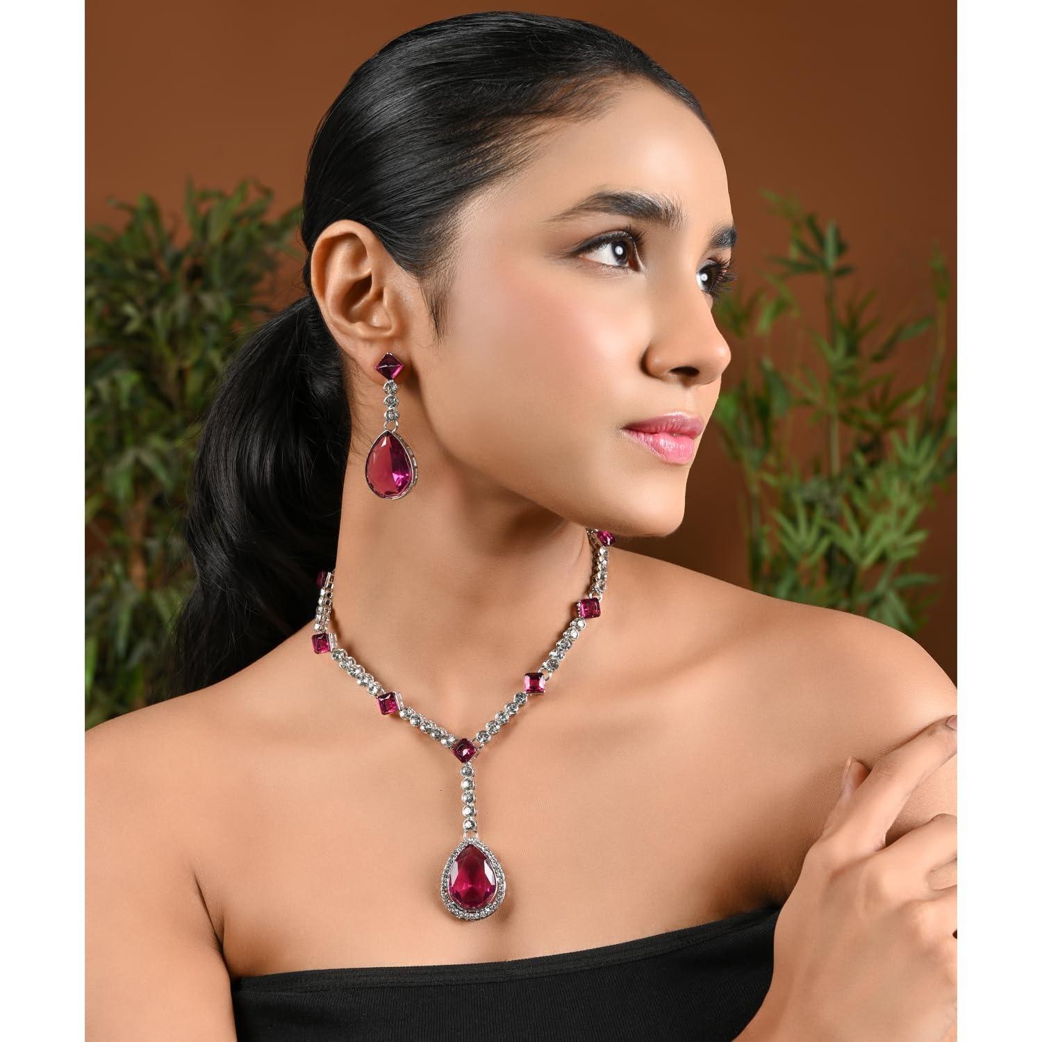 

Посеребренный набор из ожерелья и серег с кристаллами для женщин Onesize винный