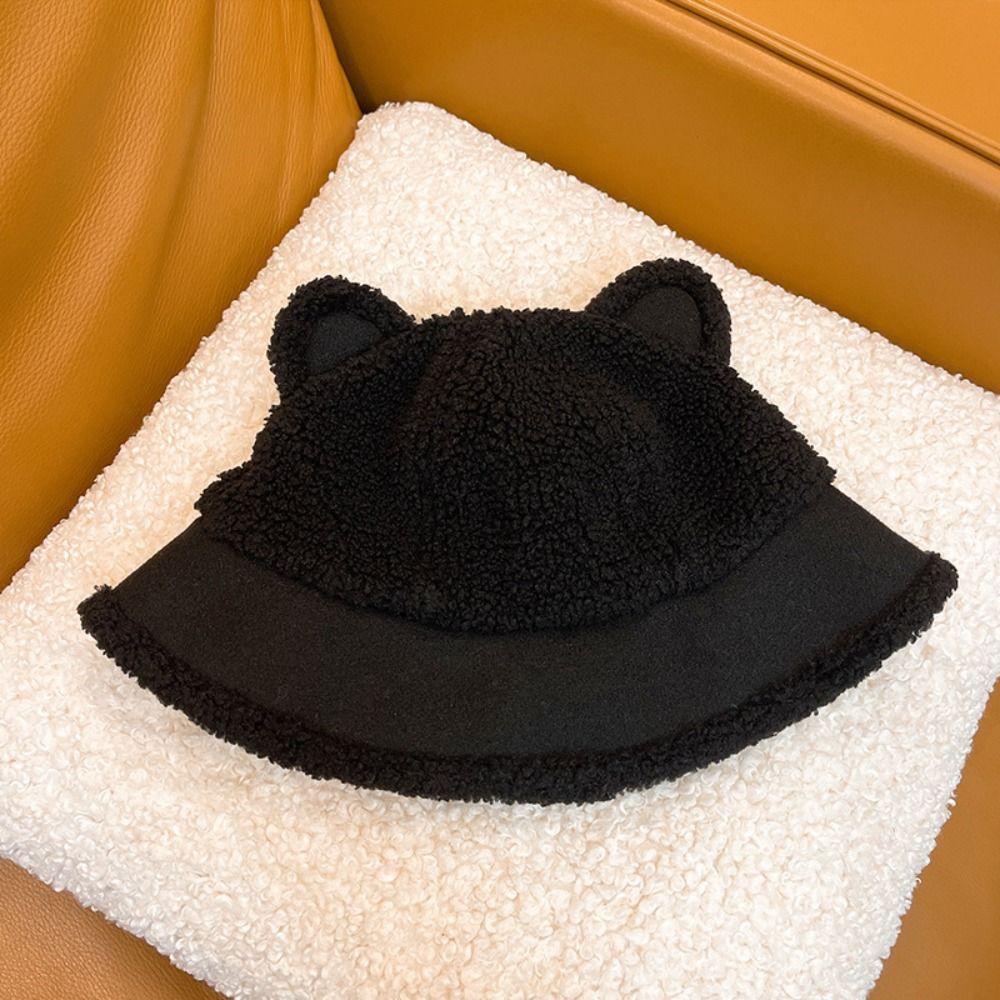 Warm Fisherman Hat Plush Winter Bucket Hat Fashion Berber Fleece Bear Ear Cap  Winter/Autumn