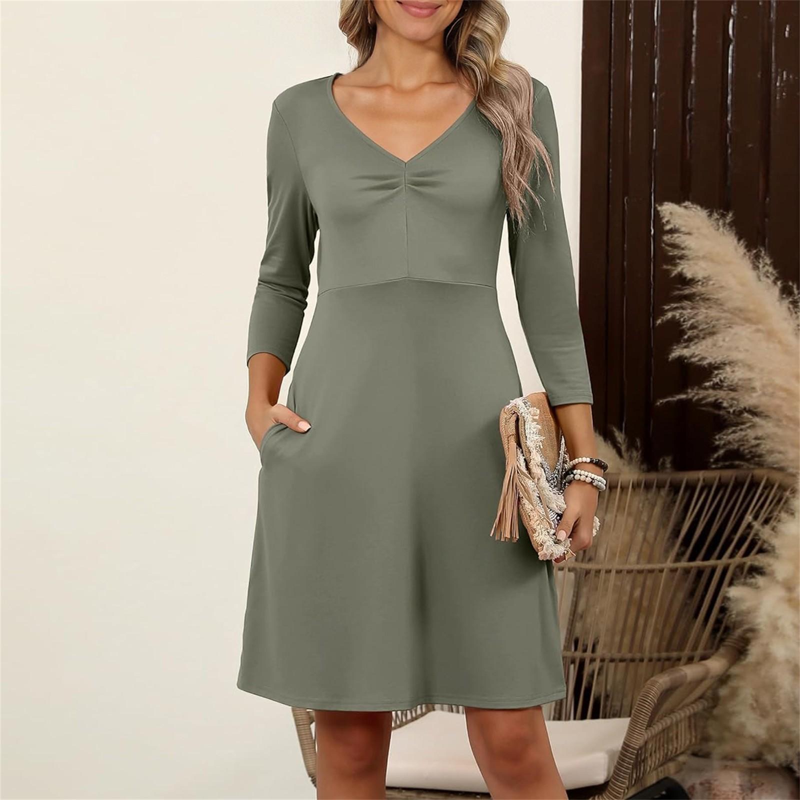 

Women s Ladies Summer Casual Loose Comfortable Print V-Neck 3/4 Sleeve Dress XL