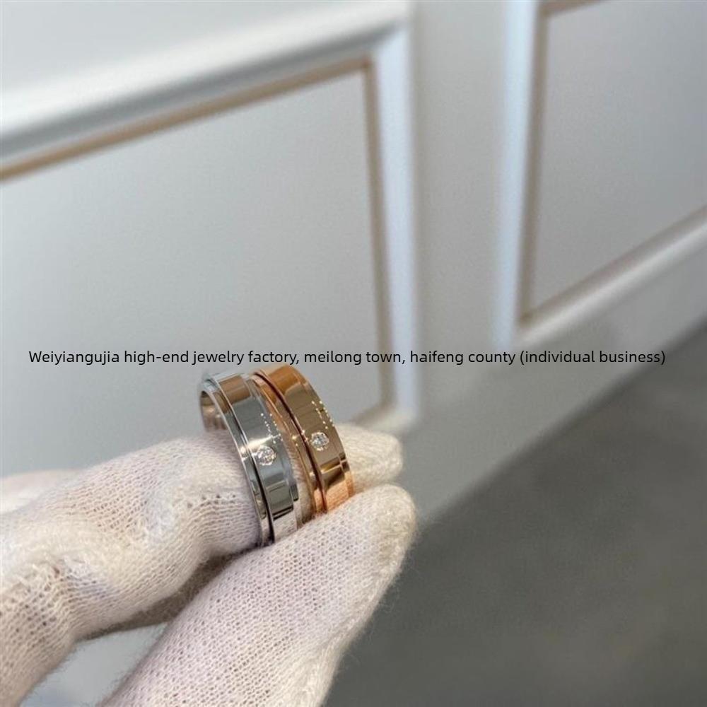 Times Come and Go, Rotating Ring with Diamonds, Male and Female Couples, Rotating Ring, Electroplating K Gold, Non-fading Couples no. 5