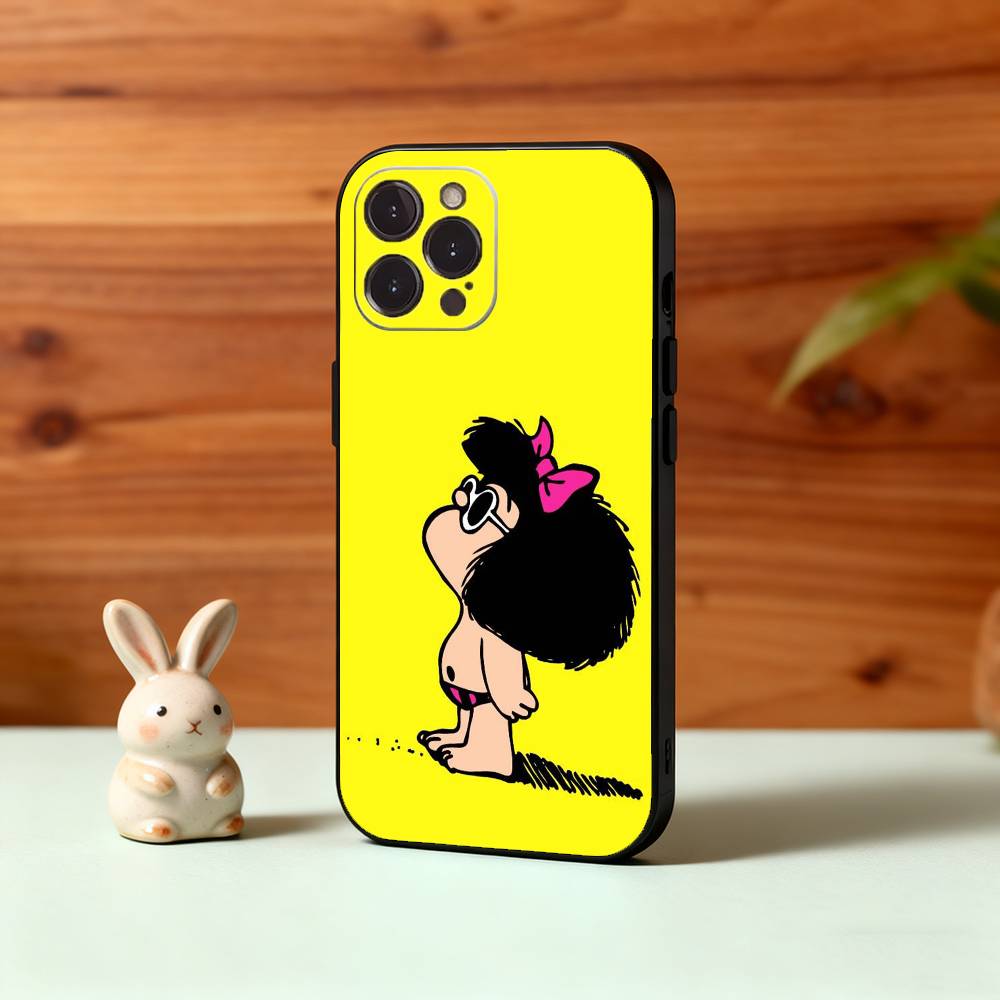 

C-Cute Cartoon M-Mafalda Phone Case For iPhone17,16,15,14,13,12Plus,Pro Max,XS,5G Soft Silicone Black Cover iPhone14